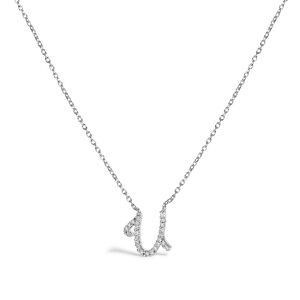 10K White Gold Diamond Accent "U" Initial Script Style Pendant Necklace